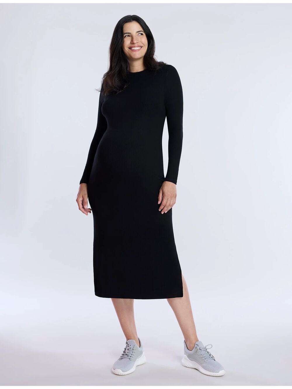 Motherhood Women's Medium Black Long Sleeve Midi Rib Knit Column Dress J3-19